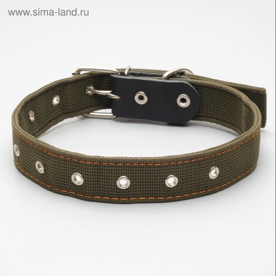 Ошейник брезентовый двухслойный, безразмерный, 72×3.5 см, ОШ 45-60 см, хаки