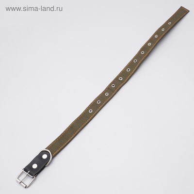 Ошейник брезентовый двухслойный, безразмерный, 72×3.5 см, ОШ 45-60 см, хаки
