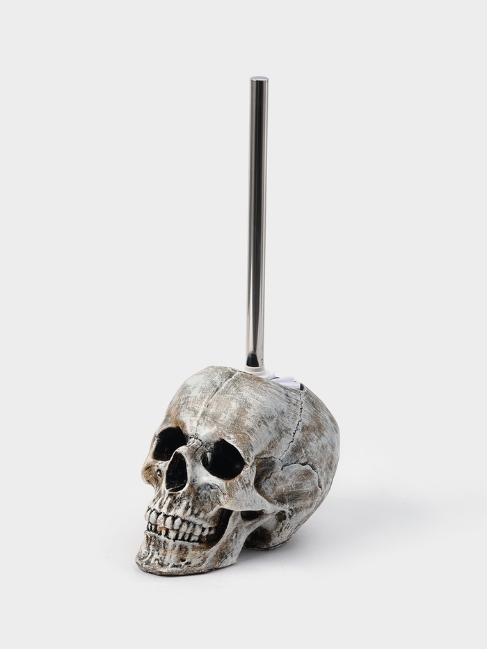 Ёршик для унитаза с подставкой «Череп», стальная ручка, 16×15×22 см, белый - Фото 1