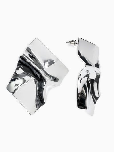 Серьги металл «Атмосфера» ромб мятый, цвет серебро