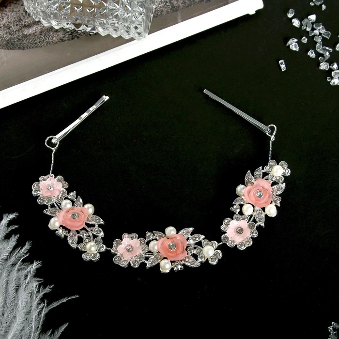 Аксессуар для волос «Мальви», нежные розочки, 17 см, серебро