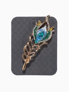 Брошь «Перо павлина», цветная в розовом золоте - Фото 5