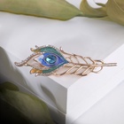 Брошь «Перо павлина», цветная в розовом золоте - Фото 7