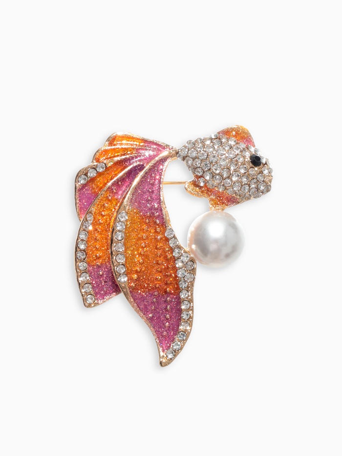 Брошь «Золотая рыбка с жемчужиной», разноцветная в золоте - Фото 1