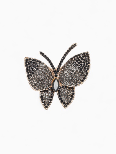 Брошь «Бабочка», серо-чёрная в золоте
