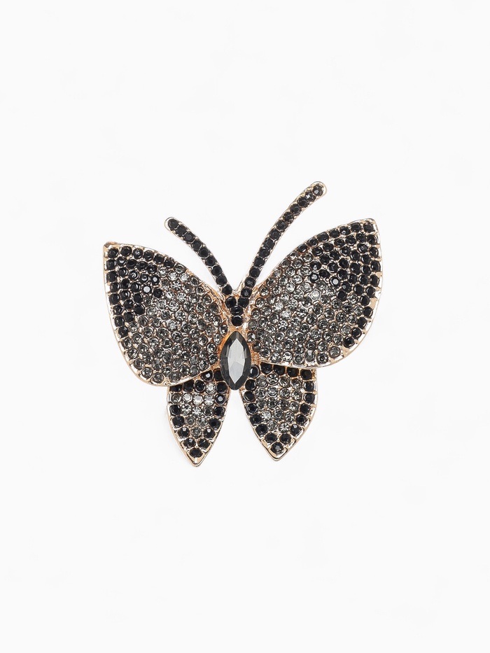 Брошь «Бабочка», серо-чёрная в золоте - Фото 1