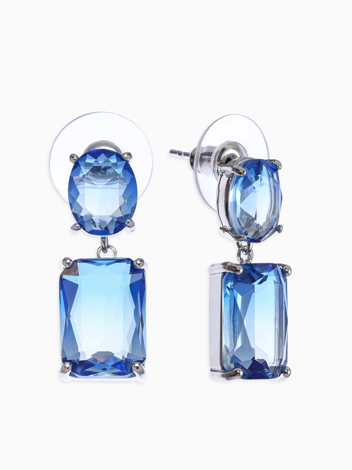 Серьги со стразами «Весна» овал квадрат, синие в серебре