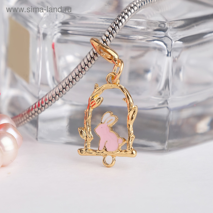 Шарм «Кролик», цвет бело-розовый в золоте