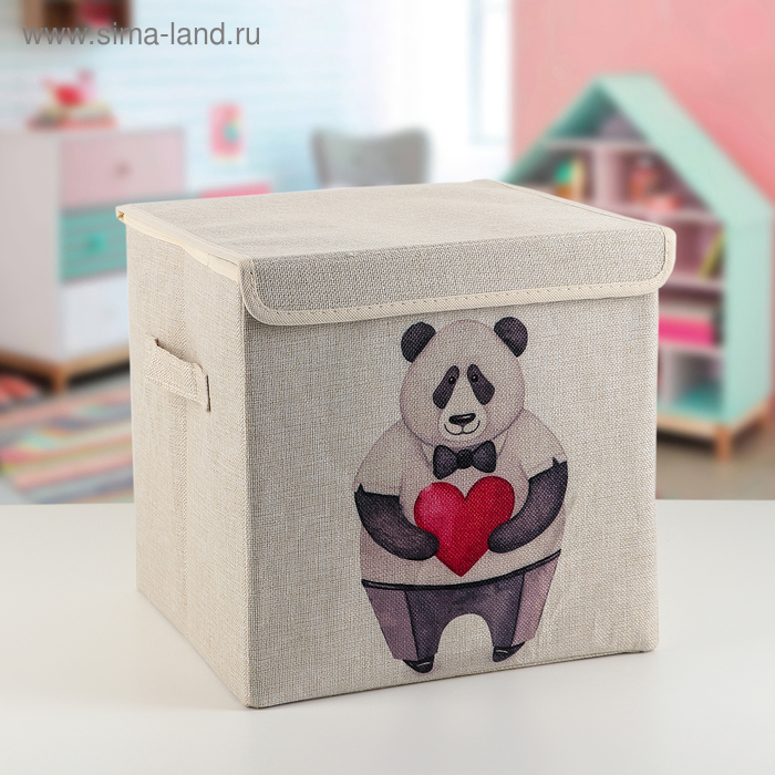 Короб стеллажный для хранения с крышкой «Влюблённая панда», 30×30×28,5 см - Фото 1