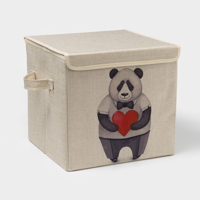 Короб стеллажный для хранения с крышкой «Влюблённая панда», 30×30×28.5 см - Фото 1