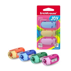 Точилка 1 отверстие ErichKrause Joy, 3 штуки, в блистере, микс 4785176