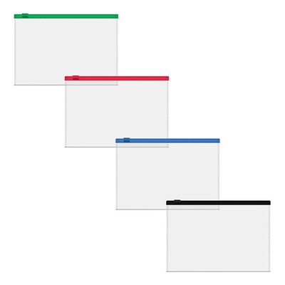 Папка-конверт на ZIP-молнии С6 ( 175×117 мм), 120 мкм, ErichKrause Fizzy Clear, c цветной молнией, тиснение, до 100 листов, микс