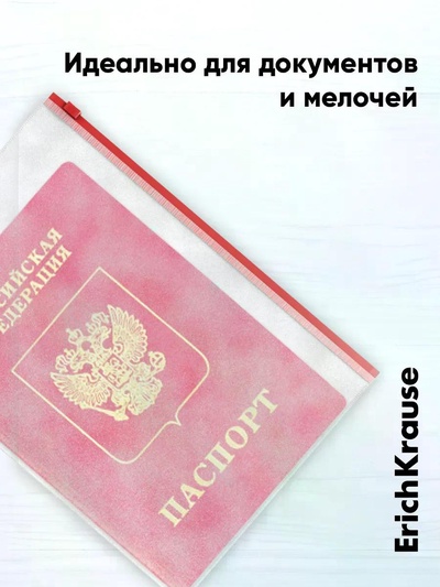 Папка-конверт на ZIP-молнии С6, 175×117 мм, 120 мкм, ErichKrause Fizzy Clear, c цветной молнией, тиснение, до 100 листов, микс