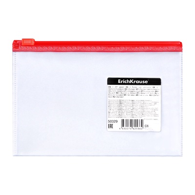 Папка-конверт на ZIP-молнии С6, 175×117 мм, 120 мкм, ErichKrause Fizzy Clear, c цветной молнией, тиснение, до 100 листов, микс