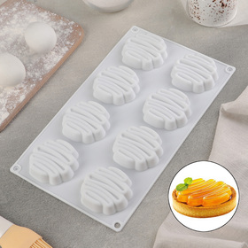 Форма силиконовая для муссовых десертов и выпечки Доляна «Куше», 30×17×1,7 см, 8 ячеек, 6×1,5 см, цвет белый