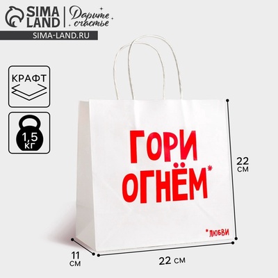 Пакет подарочный крафт, упаковка, «Гори огнем», 22×22×11 см