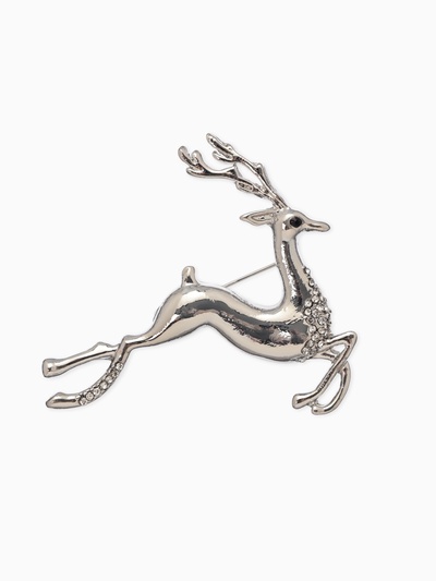 Брошь новогодняя «Олень», цвет белый в серебре