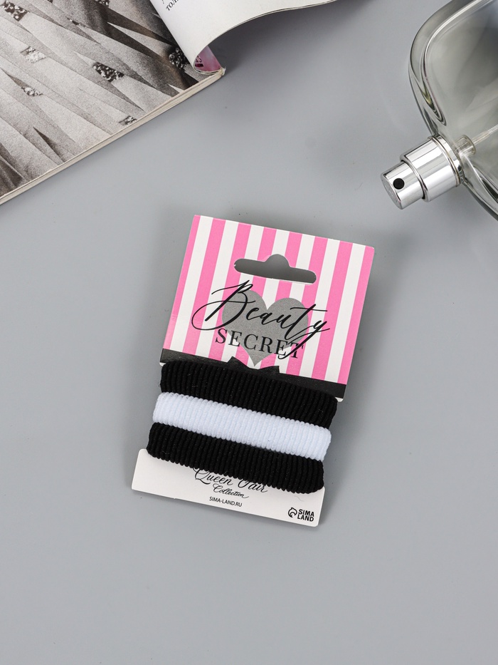 Резинки для волос QF «Секреты красоты», набор 3 шт., 5.5 см, чёрные, белые