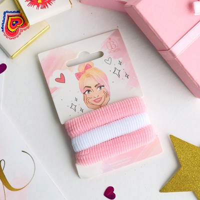 Резинки для волос «Красотка», набор 3 шт., 5.5 см, белые, розовые