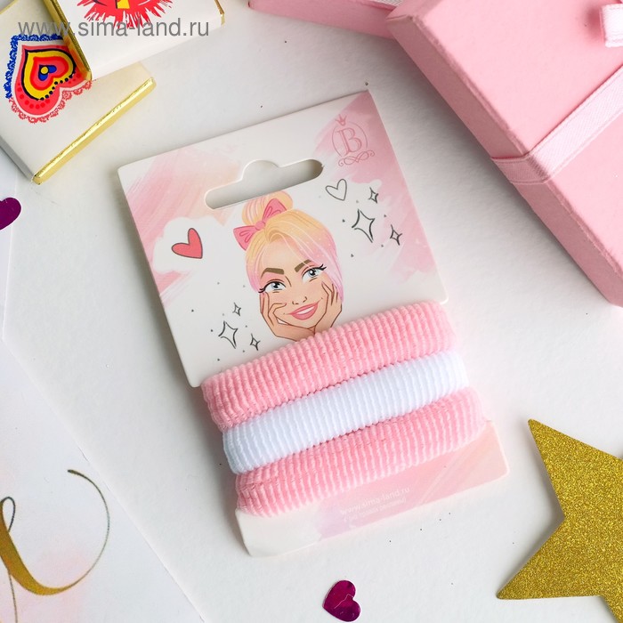 

Резинка для волос "Красотка" (набор 3 шт) 5,5 см, белый розовый