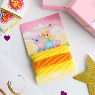 Резинка для волос "Василиса" (набор 3 шт) 5,5 см, жёлтый, оранжевый