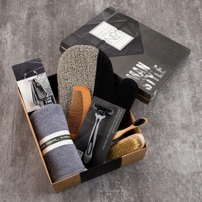 Набор подарочный «Мужчине №1», 7 предметов, полотенце и аксессуары - Фото 1