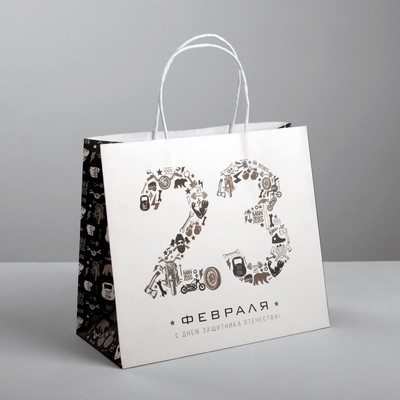 Пакет подарочный крафт, упаковка, «С Днем защитника Отечества», 25 х 22 х 12 см