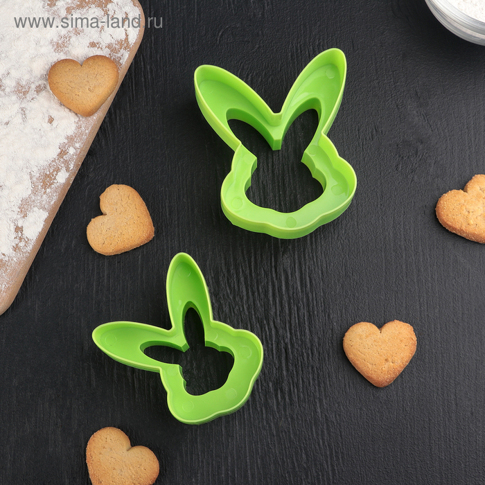Набор форм для вырезания печенья «Кролик», 2 шт, цвет зелёный - Фото 1