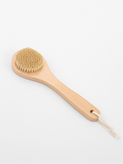 Щётка массажная для тела, из натуральной щетины, круглая, с ручкой, гладкая