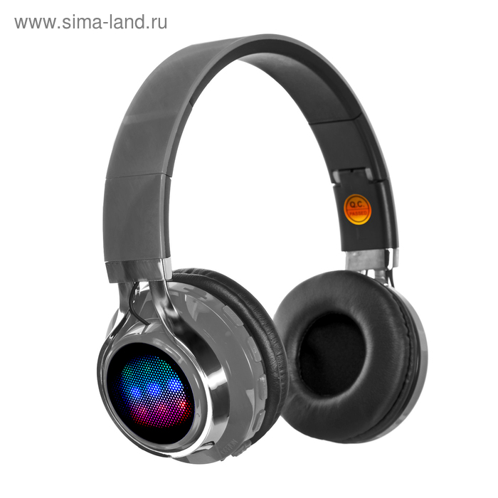 Наушники беспроводные LuazON OBT 1.1, накладные, BT 4.2, 250 мАч, LED, FM, microSD, серые - Фото 1