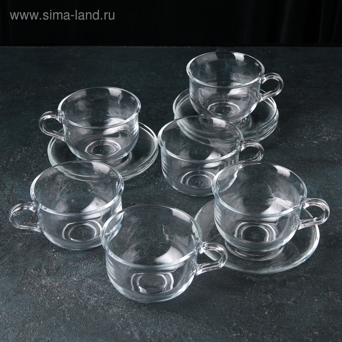 Сервиз чайный стеклянный «Ташкент», 12 предметов: 6 чашек 290 мл, 6 блюдец - Фото 1