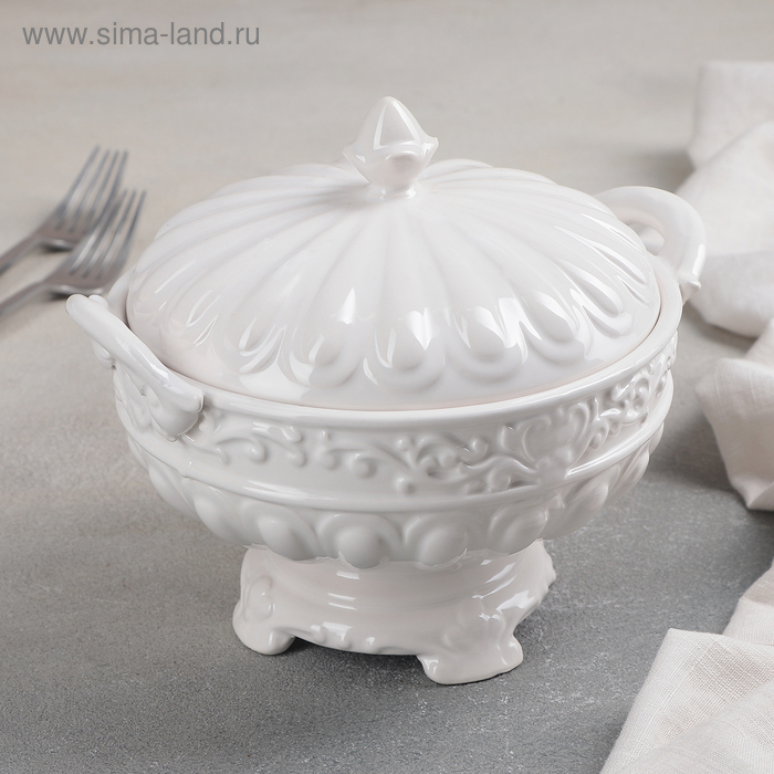

Блюдо керамическое с крышкой «Винтаж», 19,3×16,5×17 см, цвет белый