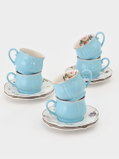 Сервиз кофейный «Сирена», 12 предметов: 6 чашек 100 мл, 6 блюдец d=12 см, керамика, голубой
