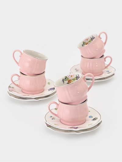 Сервиз кофейный «Сирена», 12 предметов: 6 чашек 100 мл, 6 блюдец 12 см, керамика, розовый