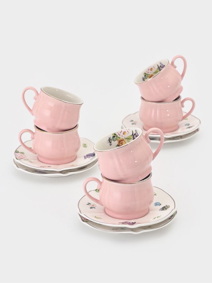 Сервиз кофейный «Сирена», 12 предметов: 6 чашек 100 мл, 6 блюдец 12 см, керамика, розовый - Фото 1