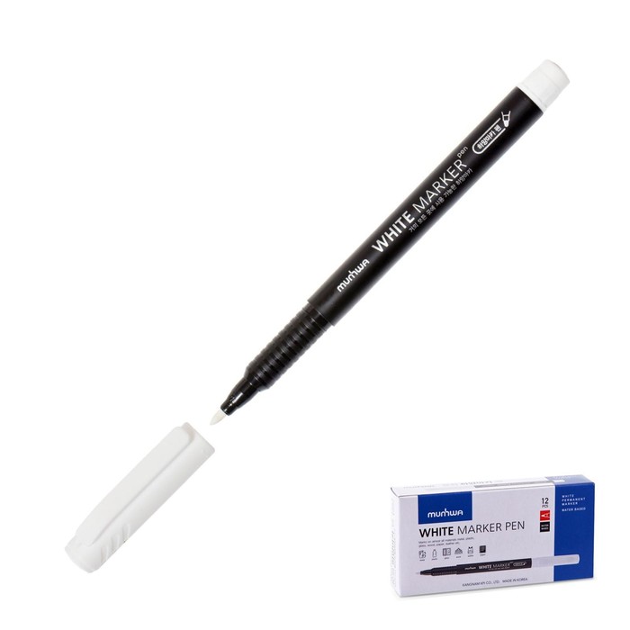 Маркер перманентный MunHwa, 1.0 мм, пулевидный, белый - Фото 1