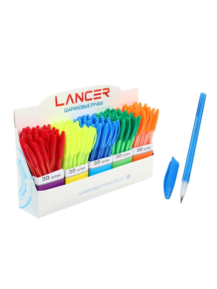 Ручка шариковая LANCER «Полоски», синий стержень, узел 0.5 мм, в дисплее, МИКС - Фото 1