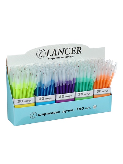 Ручка шариковая 0.7 мм, в дисплее, синяя, корпус цветной МИКС (штрихкод на штуке)