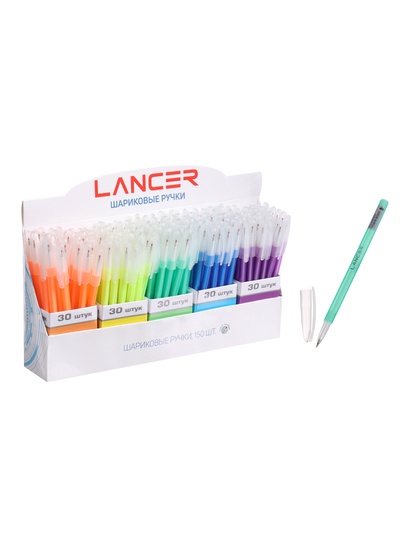 Ручка шариковая LANCER, синий стержень, узел 0.7 мм, цветной корпус, в дисплее, МИКС
