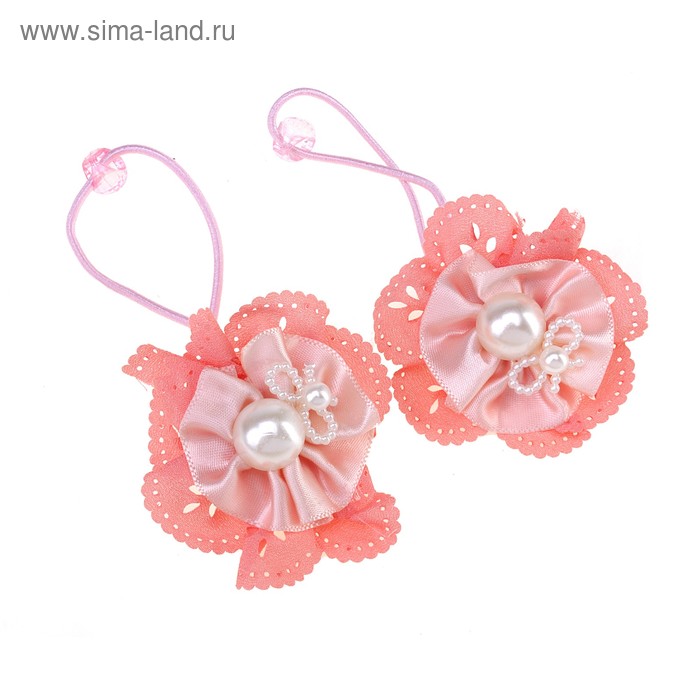 резинка для волос "Маленькая модница" жемчужина бантик (набор 2 шт) - Фото 1