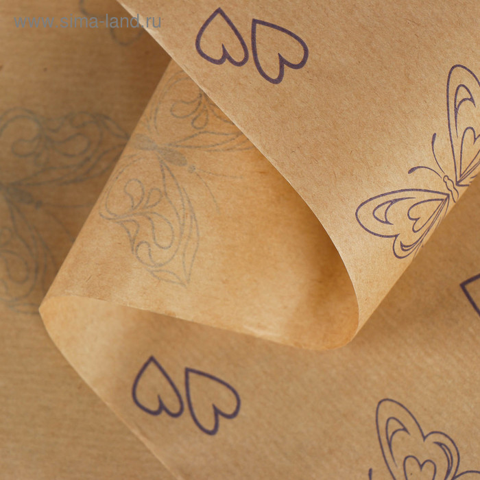 Бумага упаковочная крафт "Лиловые бабочки", 0.6 x 10 м, 40 г/м² - Фото 1