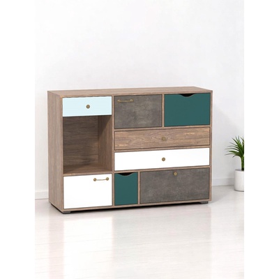 Комод для хранения «Вайс 10.104», 1212×399×888 мм, цвет дерево винтаж/бензин/мята/белый премиум/камень тёмный