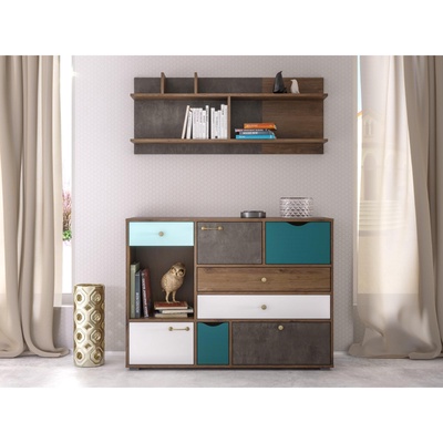 Комод для хранения «Вайс 10.104», 1212×399×888 мм, цвет дерево винтаж/бензин/мята/белый премиум/камень тёмный