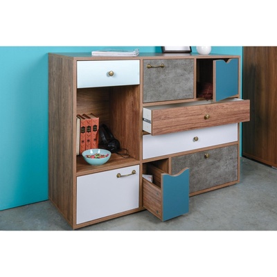 Комод для хранения «Вайс 10.104», 1212×399×888 мм, цвет дерево винтаж/бензин/мята/белый премиум/камень тёмный