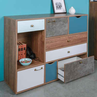 Комод для хранения «Вайс 10.104», 1212×399×888 мм, цвет дерево винтаж/бензин/мята/белый премиум/камень тёмный