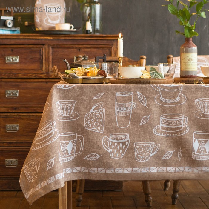Скатерть «Доляна» Cup of tea, 180×144 см, 100% хлопок, 164 г/м²