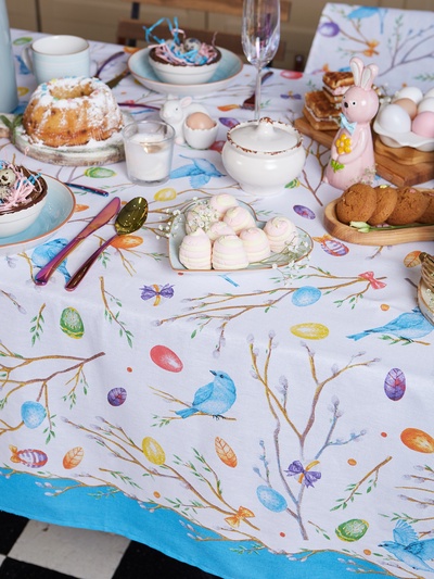Скатерть Доляна Happy Easter, 180×144 см, 100% хлопок, 164 г/м²