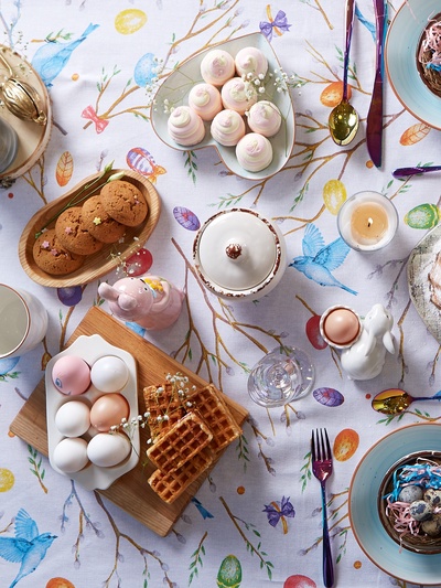 Скатерть Доляна Happy Easter, 180×144 см, 100% хлопок, 164 г/м²