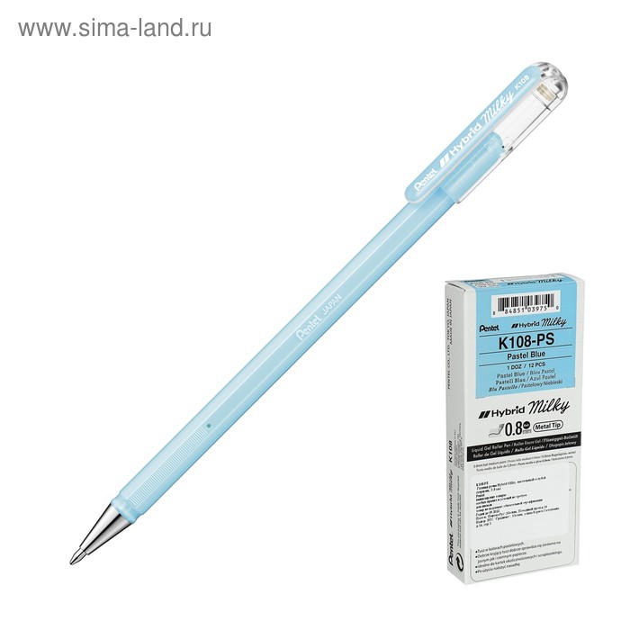 Ручка гелевая Pentel Hybrid Milky, узел 0.8 мм, чернила пастельные голубые - Фото 1