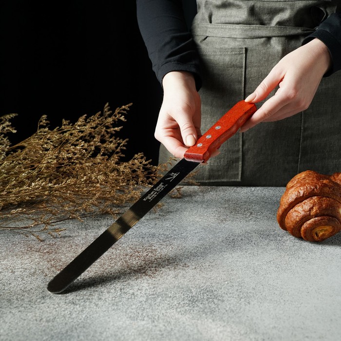 Нож для бисквита, ровный край, ручка дерево, рабочая поверхность 25 см - фото 1886453411